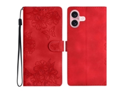 Capa De Couro Pu Com Alça De Pulso E Compartimentos Para Cartões Para Iphone 16, Capa De Celular Com Borboleta E Flor
