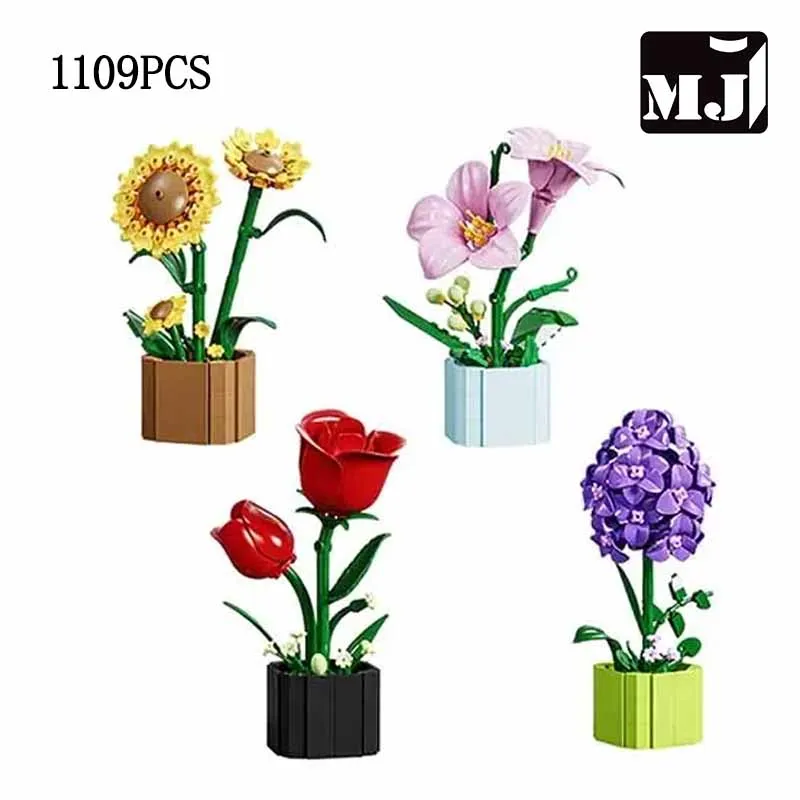 (quatro Em Um) Blocos De Montar Para Modelo De Vaso De Flores
