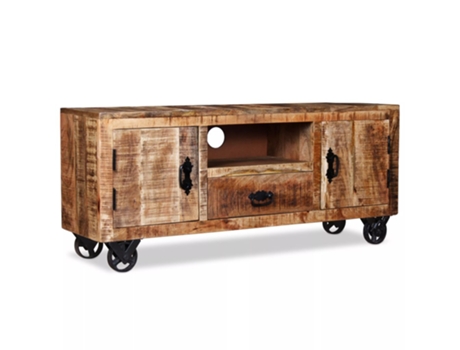 Móvel para TV em Madeira de Manga Rugosa com 4 Rodas 110X30X50 cm 2502131 MOBIKASA