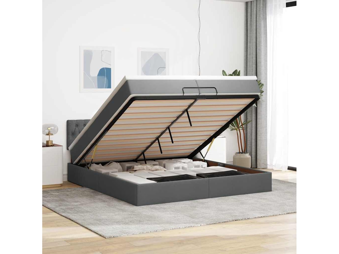 Vidaxl Estrutura De Cama Otomana Com Colchão 200x200cm Cinzento-escuro
