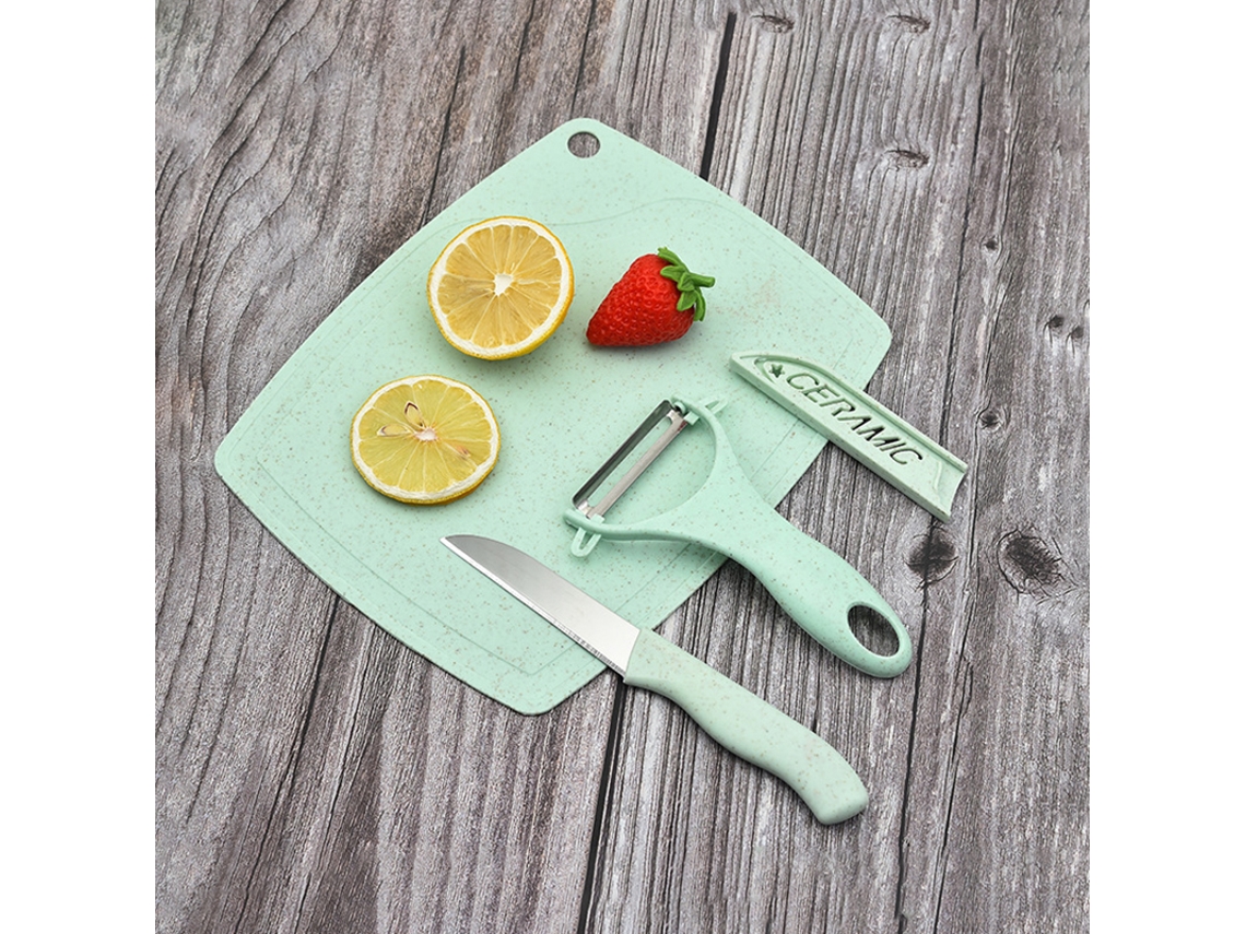 Conjunto de Três Peças para Cortar Frutas e Legumes em Aço Inoxidável , Incluindo Tábua de Corte para Alfafa. MDUG (azul Celeste)
