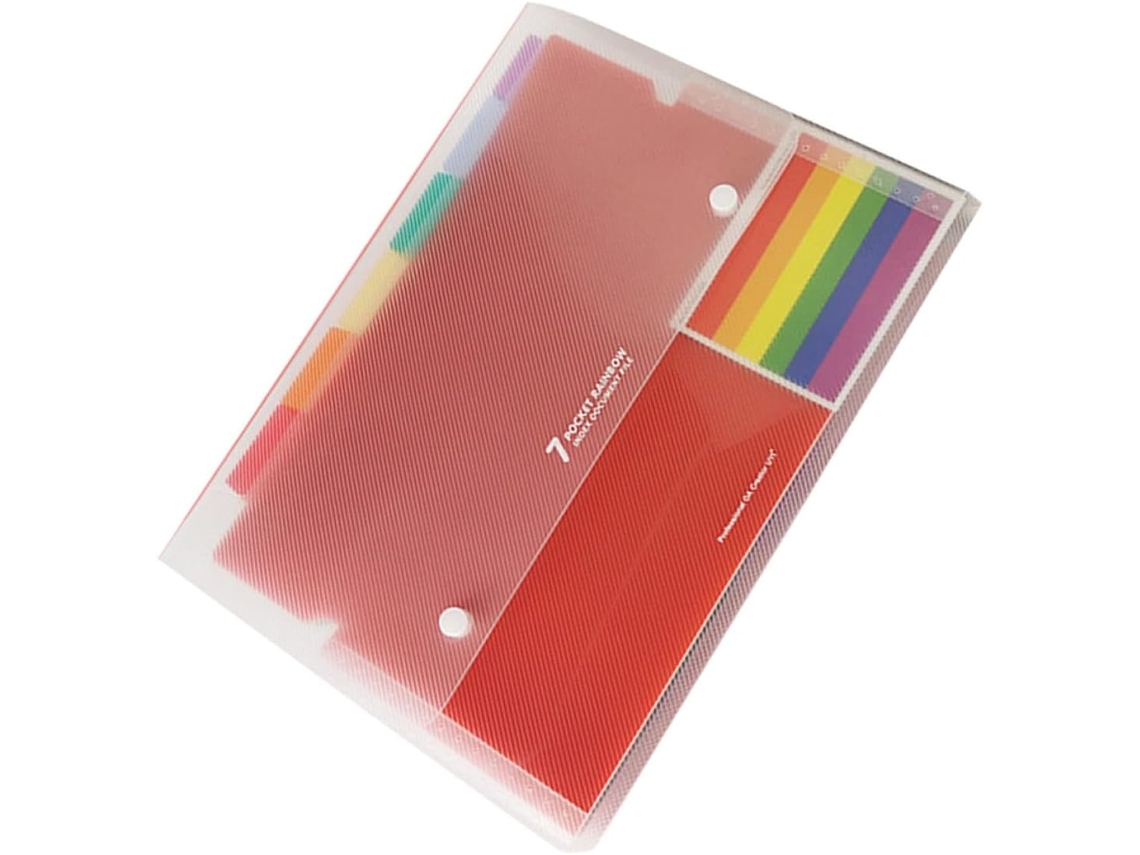 Organizador de documentos portátil Lurrose com 7 compartimentos e divisórias variadas, modelo Duplo, com estampa de arco-íris.