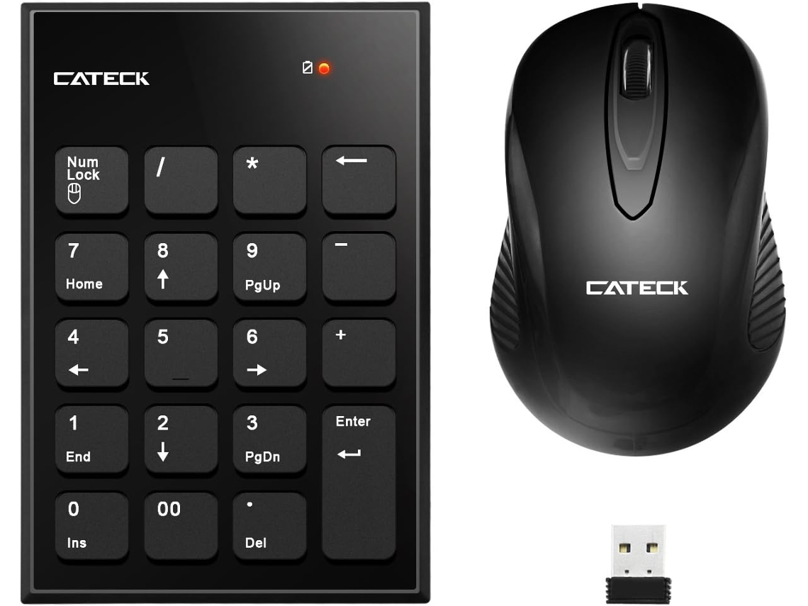 Teclado numérico e mini mouse combinados com receptor USB para laptop, computador desktop e notebook.