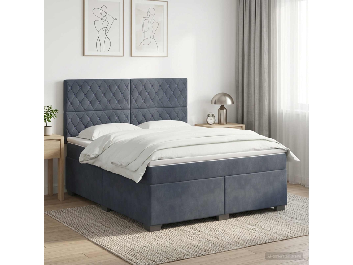 Vidaxl Cama Box Spring Com Colchão Cinzento-escuro 160 X 200 Cm Veludo