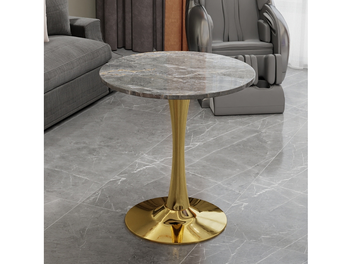 Mesa Centro 70cm Mármore Cinza Escuro Dourado