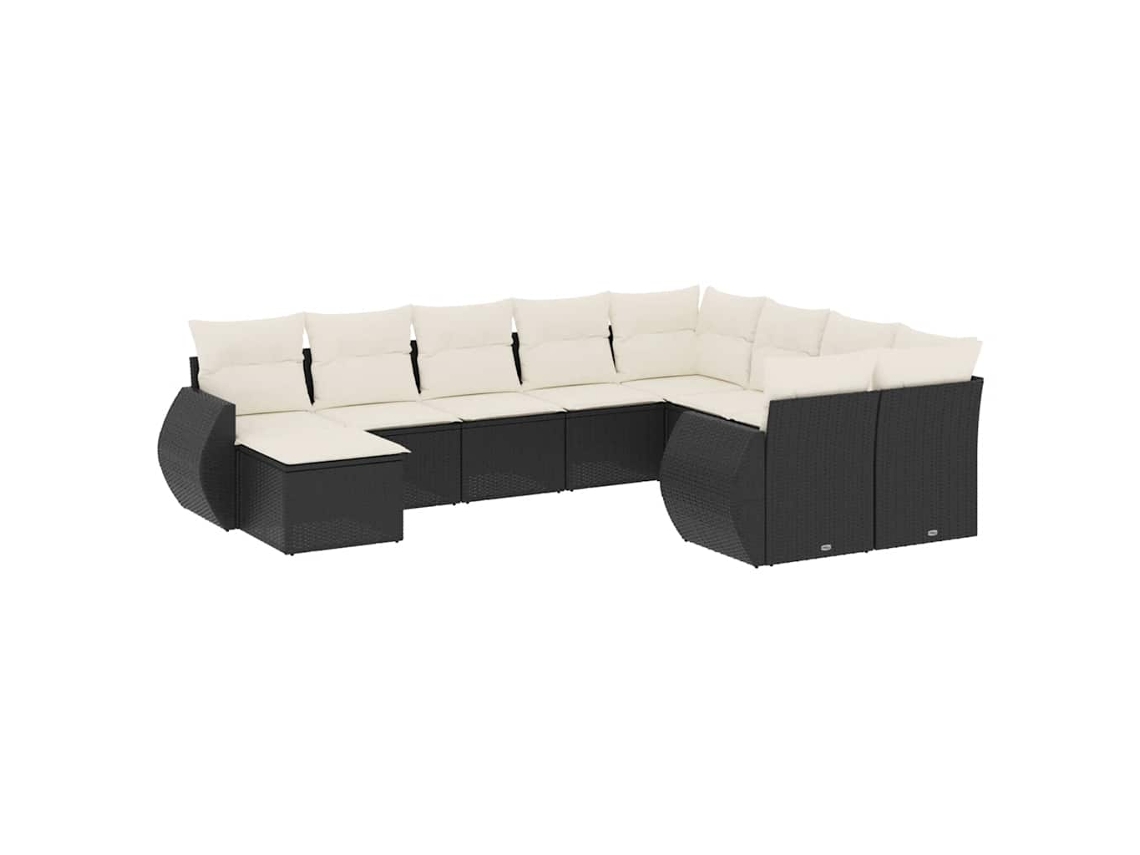 Conjunto de 10 sofás de jardim com almofadões Vime Pe Preto MAISON EXCLUSIVE