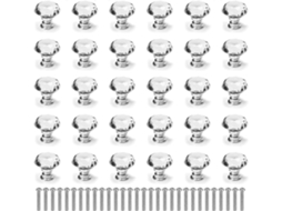 Jogo de 30 Puxadores de Cristal, Diamante, 30mm, para Móveis, com Parafusos, S/MARCA
