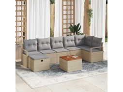 Vidaxl Conjunto De Sofá De Jardim 8 Unid. Bege Vime Pe