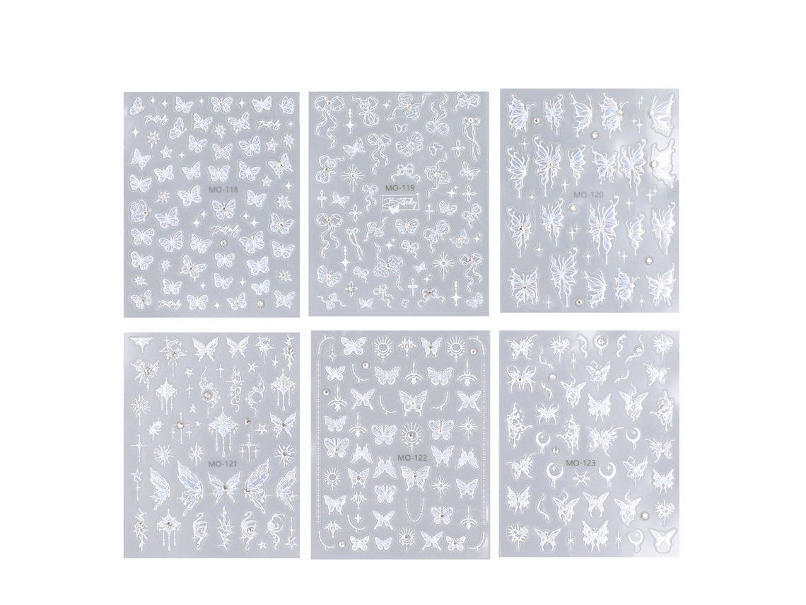 Stickers De Uñas Mariposa Con Strass Holográfico 6 Hojas Autoadhesivos Decalques De Uñas Mariposa Hollow Out