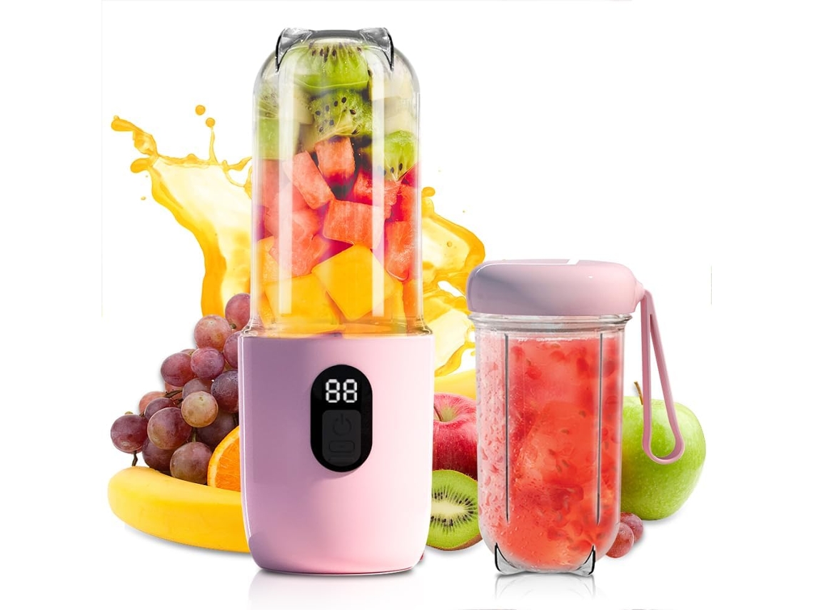 Liquidificador Portátil Rosa 500ml 16 Lâminas Display Digital Recarregável P/ Viagem ZYBLSSBB