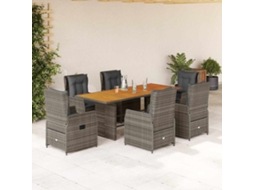 Vidaxl 7 Pcs Conjunto De Jantar P/ Jardim C/ Almofadões Vime Pe Cinza
