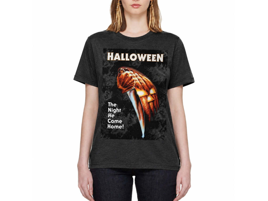 Rockinstone Halloween The Night He Came Home Heather Black Adult T-shirt Size:l