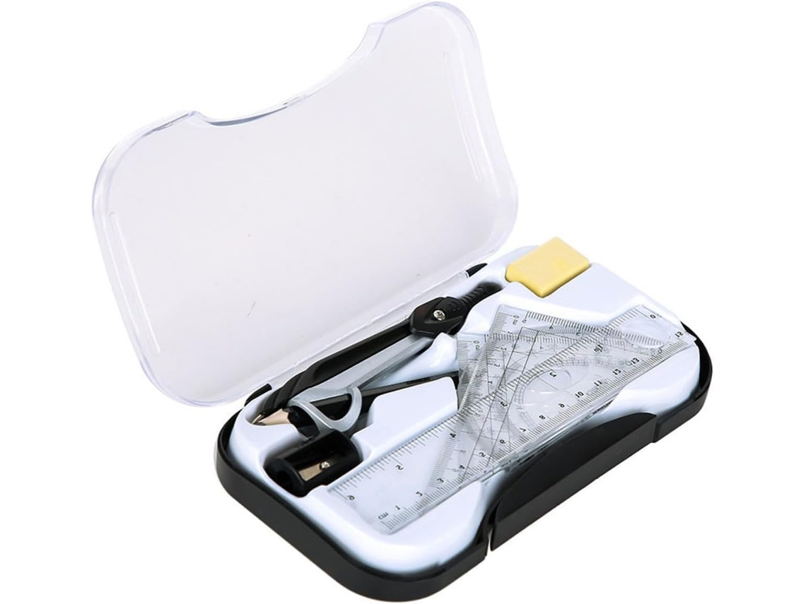 Kit De Desenho Profissional 8 Peças Com Compasso, Borracha Prática E Réguas De Liga Metálica Plástico Para Estudantes