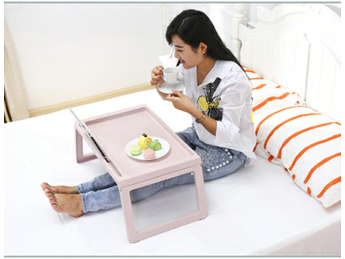 Mesa De Cama Dobrável Rosa De Plástico Com Encaixe Para Celular
