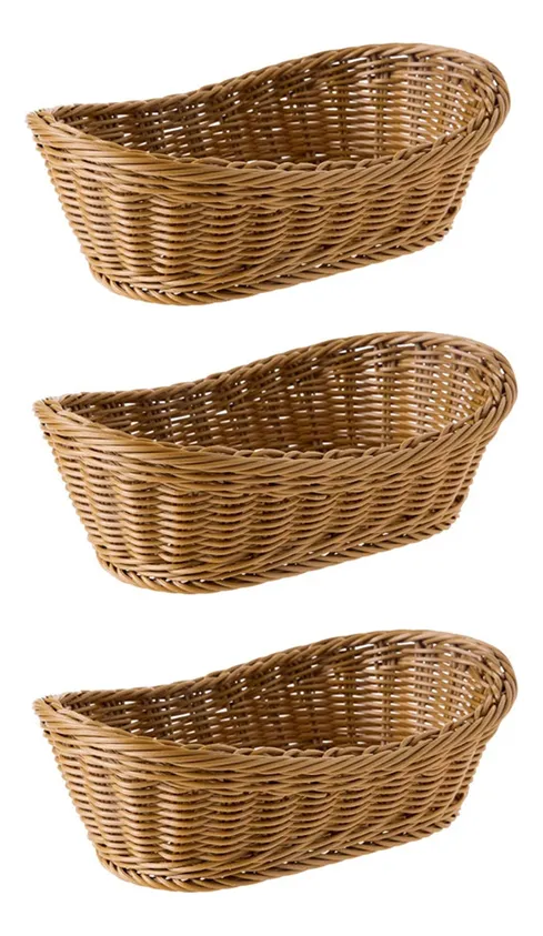 Conjunto De 3 Cestas De Pão Ovais De Vime Trançado, Dvayotoy