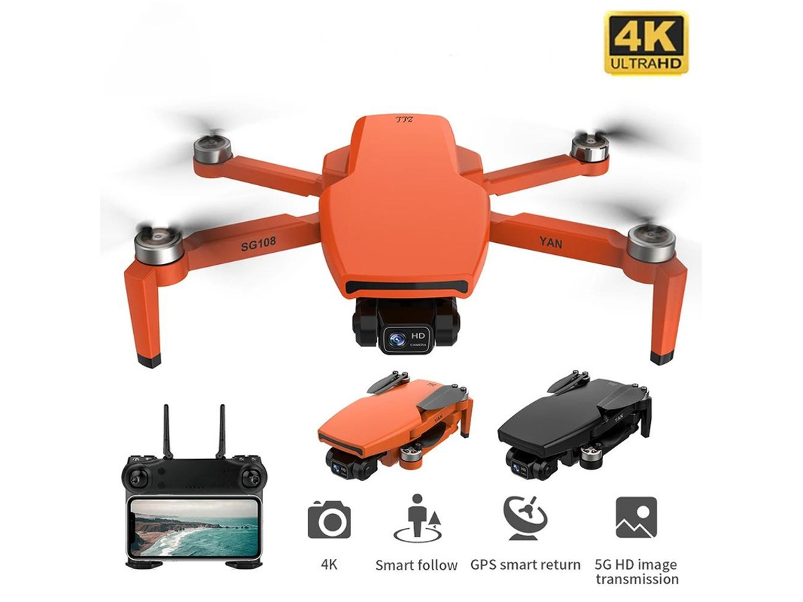 Drone de Controle Remoto Sg108 com Câmera 4K Hd Duração Da Bateria: 25 Min Laranja YIZHOOD