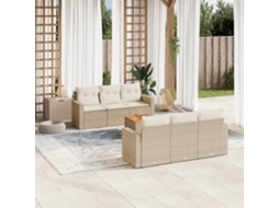 Vidaxl 7 Pcs Conjunto De Sofás P/ Jardim Com Almofadões Vime Pe Bege