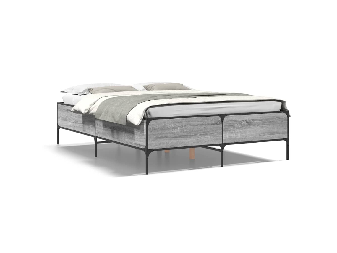 Bed Frame, Bed Frames Vidaxl Cinzeto Madeira Processada (140 X 190 Cm)