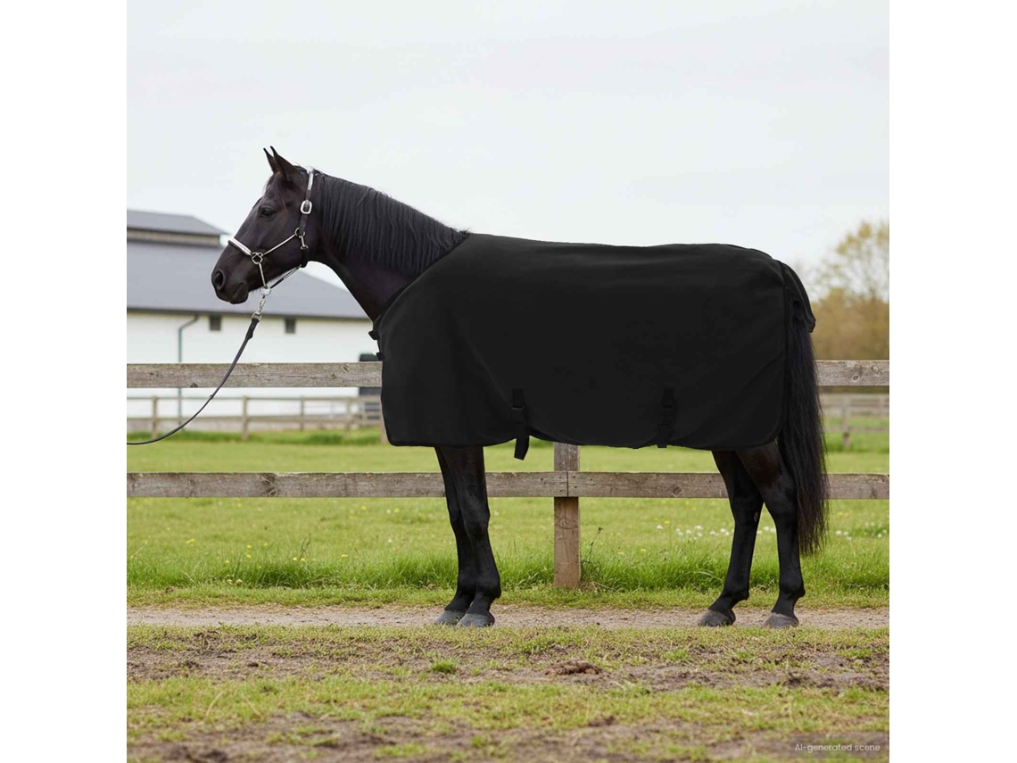 Vidaxl Cobertor De Cavalo Preto 95 Cm Fleece De Poliéster