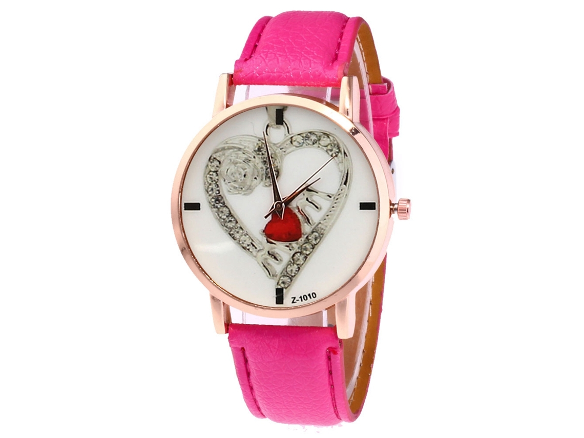 Pulseira de relógio infantil unissex em couro PU, estilo casual, nas cores vermelha e rosa.