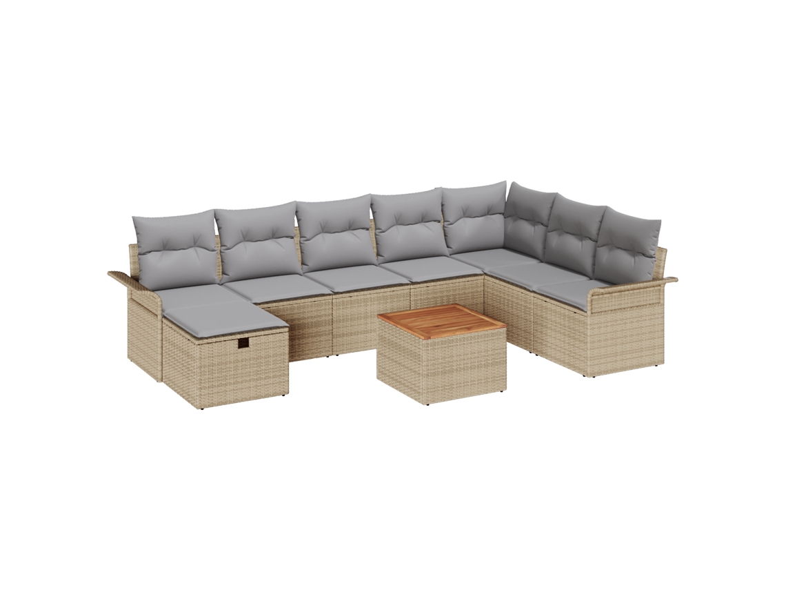Conjunto 9 Conjunto De Sofá De Jardim Vidaxl Bege Vime Pe (55 X 55 X 37 Cm)