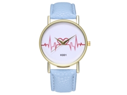 Relógio Analógico Feminino Simples com Pulseira de Couro Pu Azul Claro