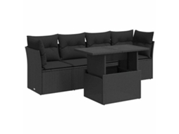 Conjunto de 5 Sofás de Jardim com Almofadões Vime Pe Preto MAISON EXCLUSIVE (5 pcs)