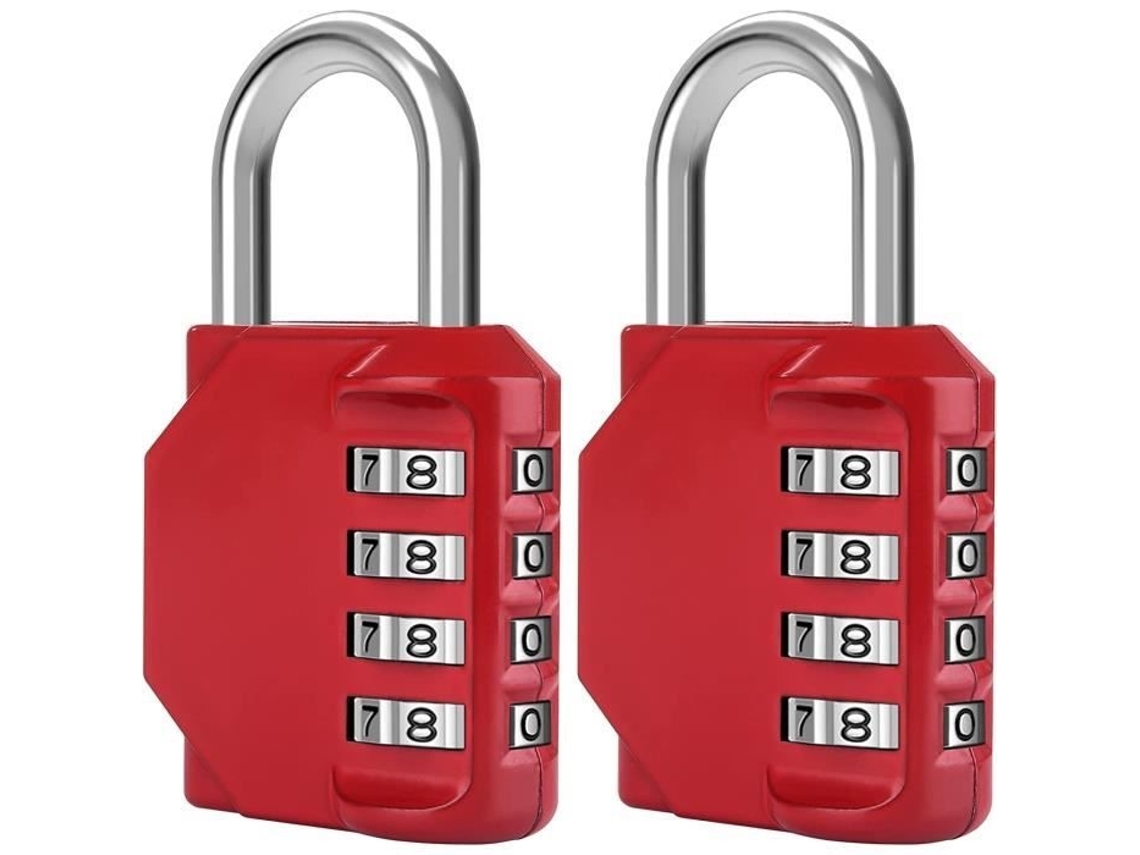 Conjunto De 2 Cadeados Com Código De 4 Dígitos, À Prova De Água, Vermelho