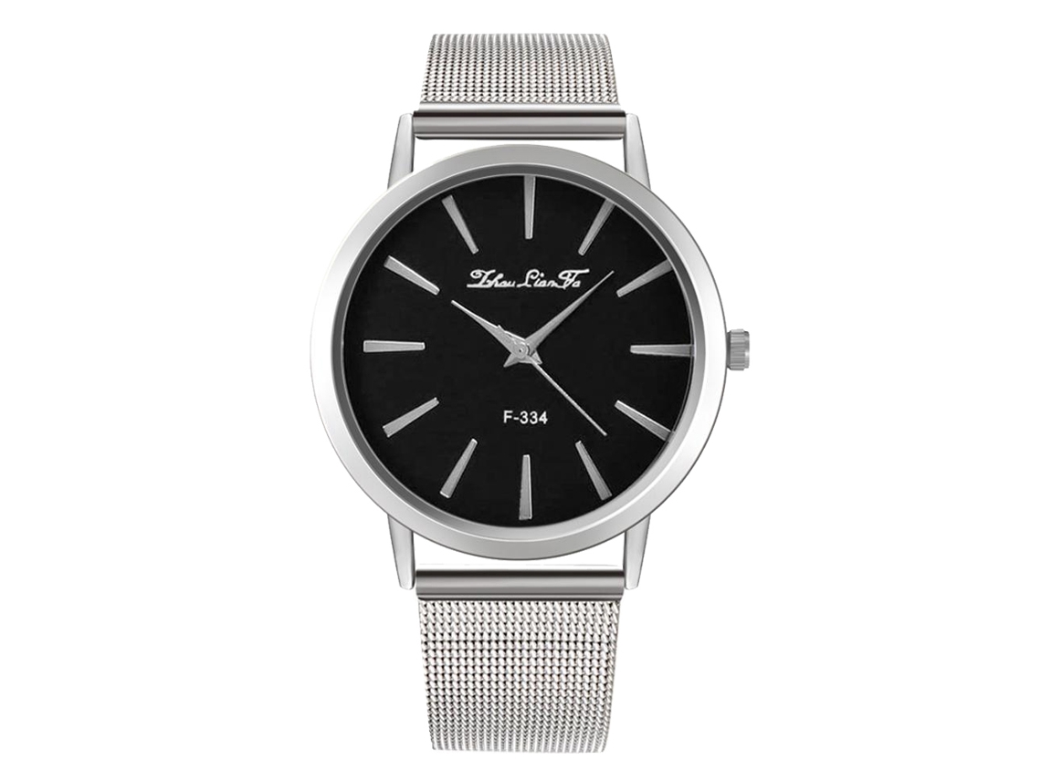 Relógio de Pulso Analógico de Quartzo com Pulseira de Malha Estilo Casual Elegante (prata)