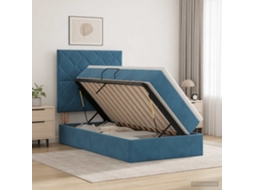 Vidaxl Cama Com Arrumação E Colchão Azul Escuro 90 X 200 Cm Veludo