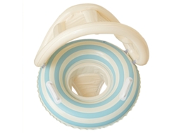 Boia Insuflável Para Bebé Com Cobertura Listrada De Azul E Branco Resistente Aos Raios Uv, Assento Em Tela E Apoios Para Os Braços.