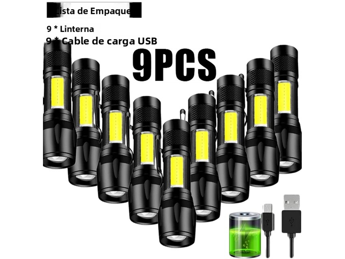 (9 Peças) Lanterna Tática Led Recarregável, Portátil, Com Clipe Para Caneta, À Prova D'água