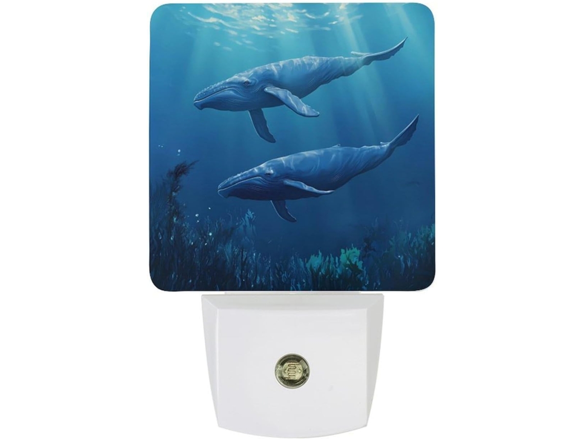 Luz noturna Baleia azul com LED e sensor crepuscular.