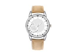 Relógio masculino casual de quartzo com pulseira de couro PU, estilo simples (branco e café).