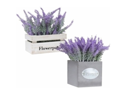 Planta Artificial Lavanda Vaso De Madeira Vermelho Retro Decoração Varanda Sala Jardim A+b