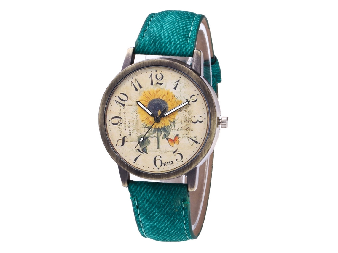 Relógio de pulso Zhoulianfa Unisex com pulseira de jeans e mecanismo de quartzo (verde)