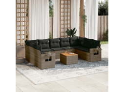 Vidaxl 10 Pcs Conjunto Sofás De Jardim C/ Almofadões Vime Pe Cinzento