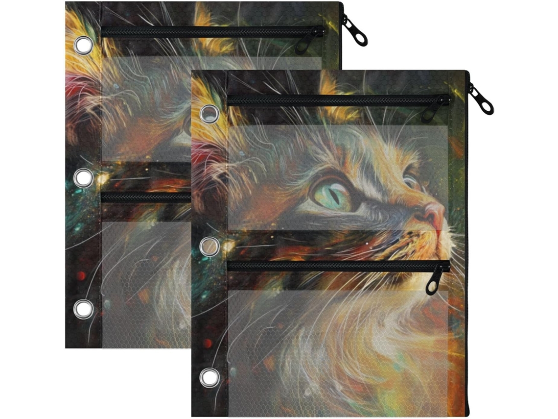 Pasta De Lápis Com 3 Argolas, Pintura A Óleo Com Tema De Gato Fofo