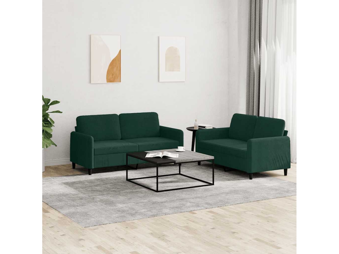Vidaxl 2 Pcs Conjunto De Sofás Veludo Verde-escuro