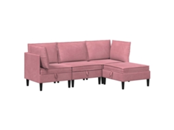Conjunto 4 Conjunto De Sala De Estar Vidaxl Rosa Veludo (210 X 140 X 82 Cm)