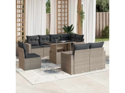 Vidaxl 9 Pcs Conj. Sofás Jardim Com Almofadões Vime Pe Cinzento-claro