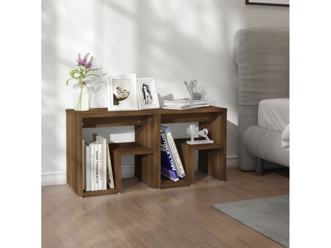Vidaxl Mesa Cabeceira 2pcs 40x30x40 Cm Madeira Proc. Carvalho Castanho