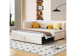 Leito Sofá L 90/180x200 Veludo Bege Extensível VOLTEDGE