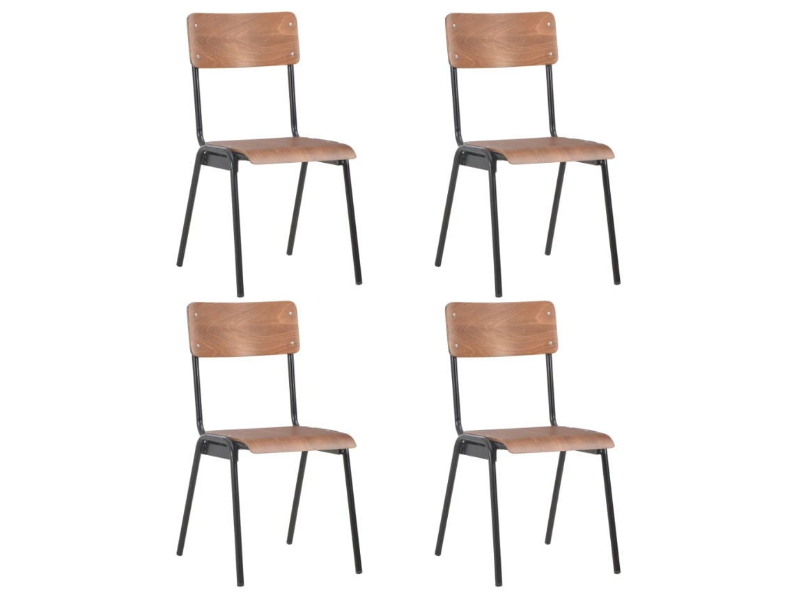 Vidaxl Cadeiras De Jantar 4 Pcs Contraplacado Maciço E Aço Castanho