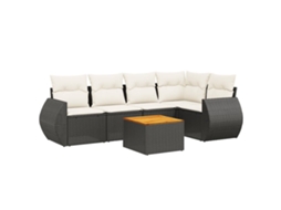 Conjunto 6 sofás de jardim c/ almofadões VIDAXL vime PE preto