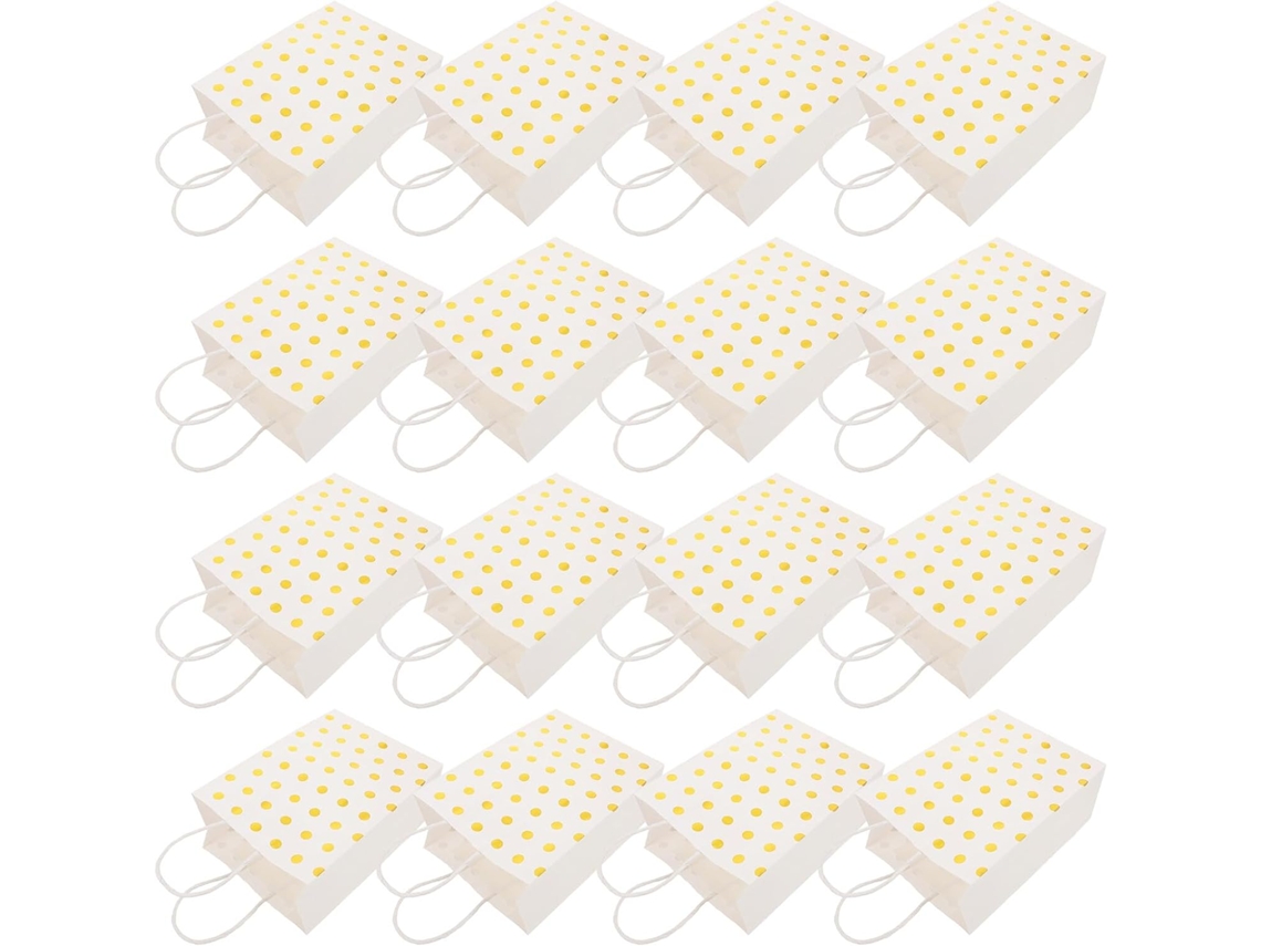 Pacote Com 30 Unidades De Papel Kraft Com Bolinhas Douradas E Alças, Resistentes E Duráveis.