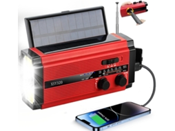 Rádio de Emergência com Manivela e Bateria Solar de 5000mah, 5 Modos de Alimentação, Vermelho AQUAFORGE