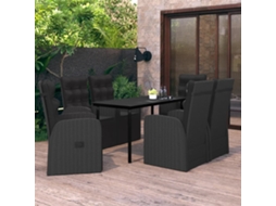 Vidaxl 7 Pcs Conjunto De Jantar Para Jardim Com Almofadões Preto