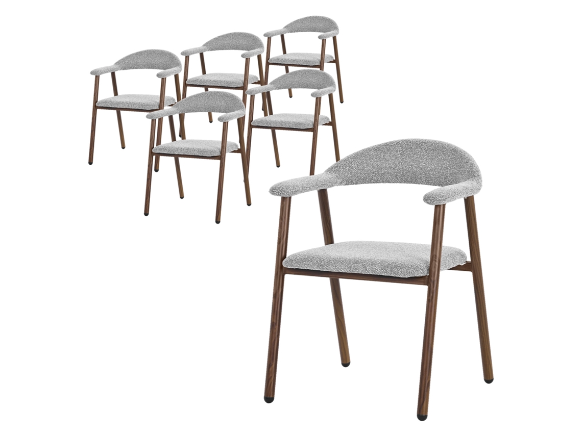 Conjunto de 6 Cadeiras de Jantar ML DESIGN com Braços e Encosto Estofados Tecido Cinza | ML-DESIGN