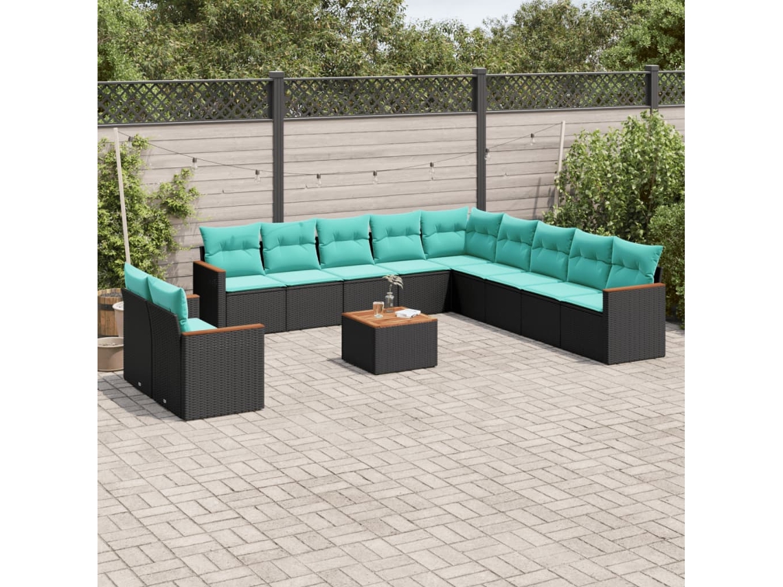Vidaxl Conjunto De Sofá De Jardim Com 12 Peças E Almofadas Em Rattan Sintético Preto